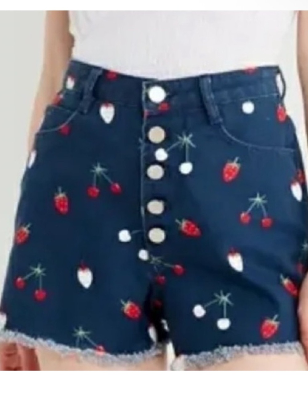 BDG High-Rise Navy Cherry Print Denim Shorts! Adorable!! Size 26